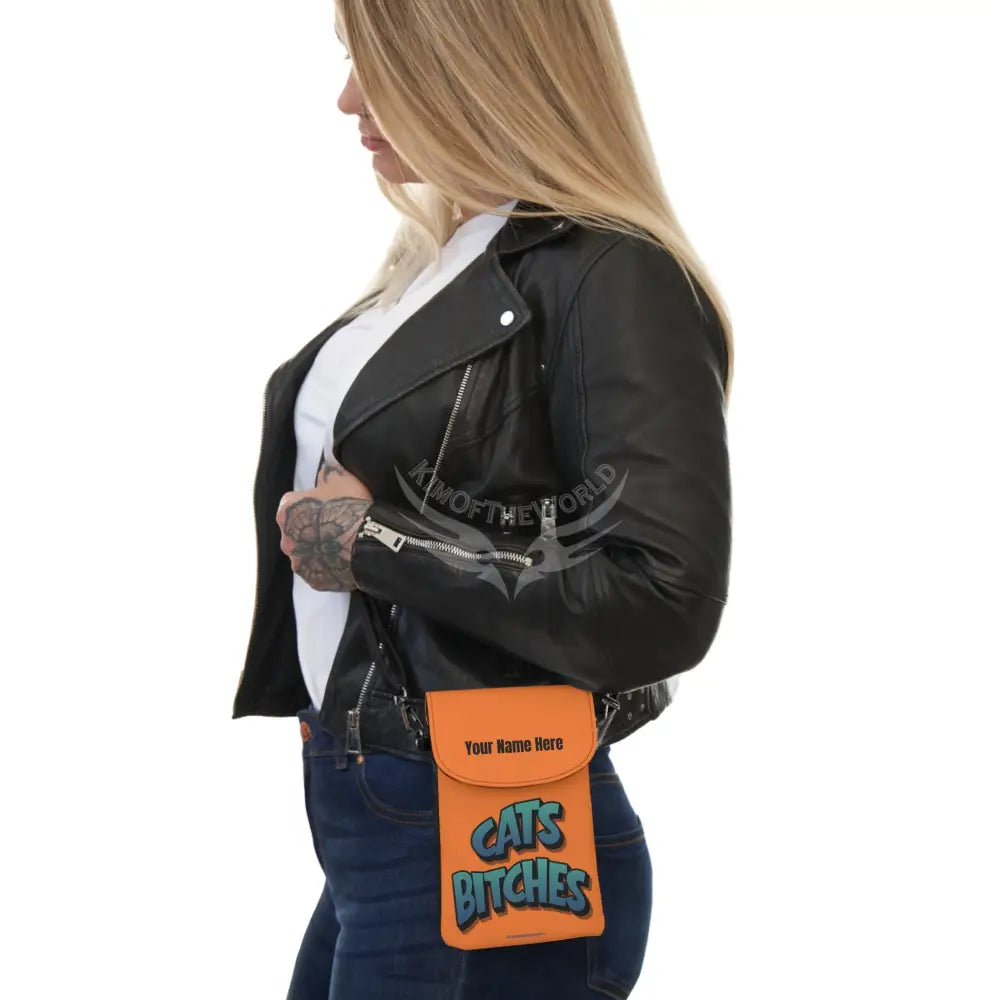 Personalized or ’ Cats Bitches’ Cat Lady Cell Phone Wallet — Small Crossbody Phone Purse 7.5’’ × 4.9’’ × 1’’ Bags