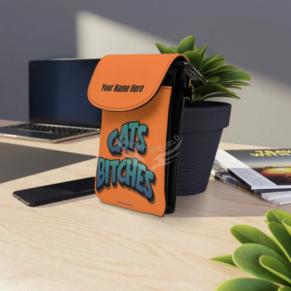 Personalized or ’ Cats Bitches’ Cat Lady Cell Phone Wallet — Small Crossbody Phone Purse 7.5’’ × 4.9’’ × 1’’ Bags