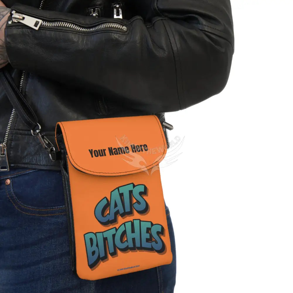 Personalized or ’ Cats Bitches’ Cat Lady Cell Phone Wallet — Small Crossbody Phone Purse 7.5’’ × 4.9’’ × 1’’ Bags