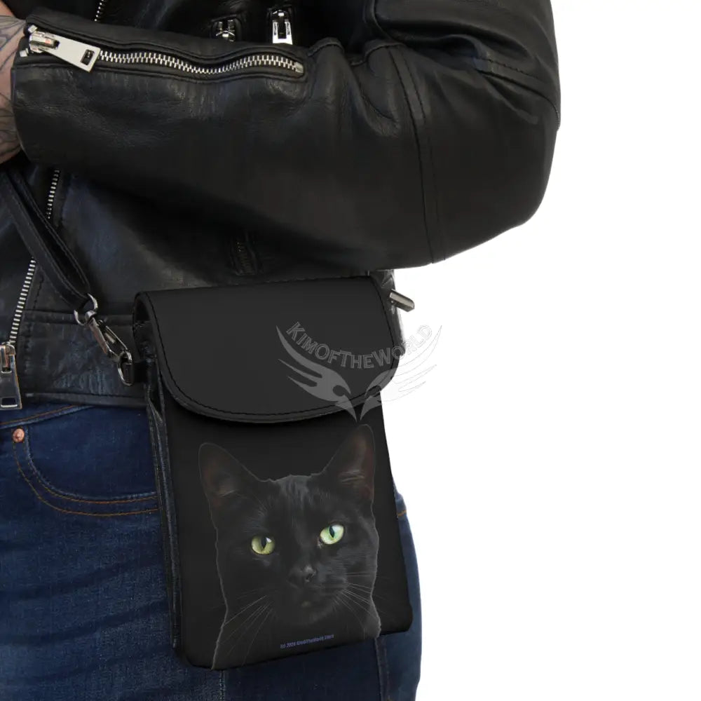 Personalized or Not Black Cat Cell Phone Wallet — Small Crossbody Phone Purse 7.5’’ × 4.9’’ × 1’’ Bags