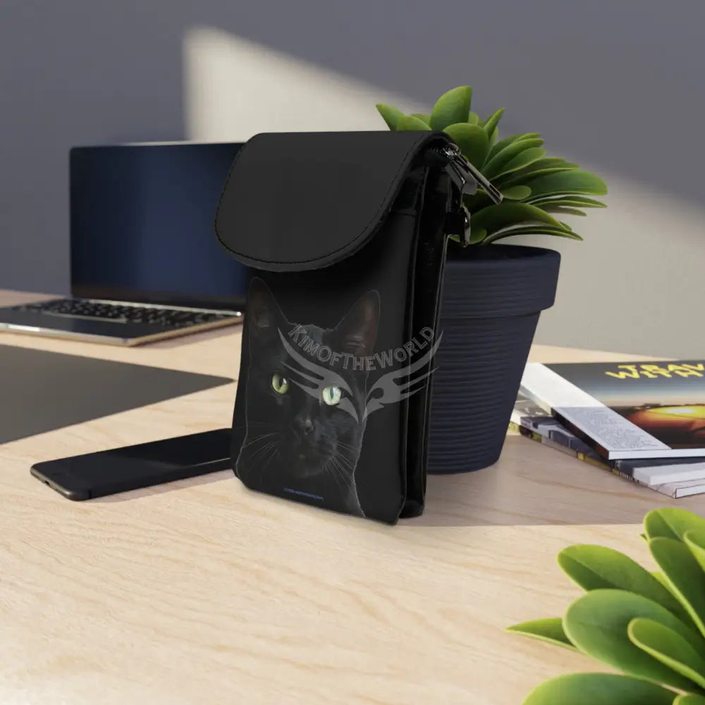 Personalized or Not Black Cat Cell Phone Wallet — Small Crossbody Phone Purse 7.5’’ × 4.9’’ × 1’’ Bags