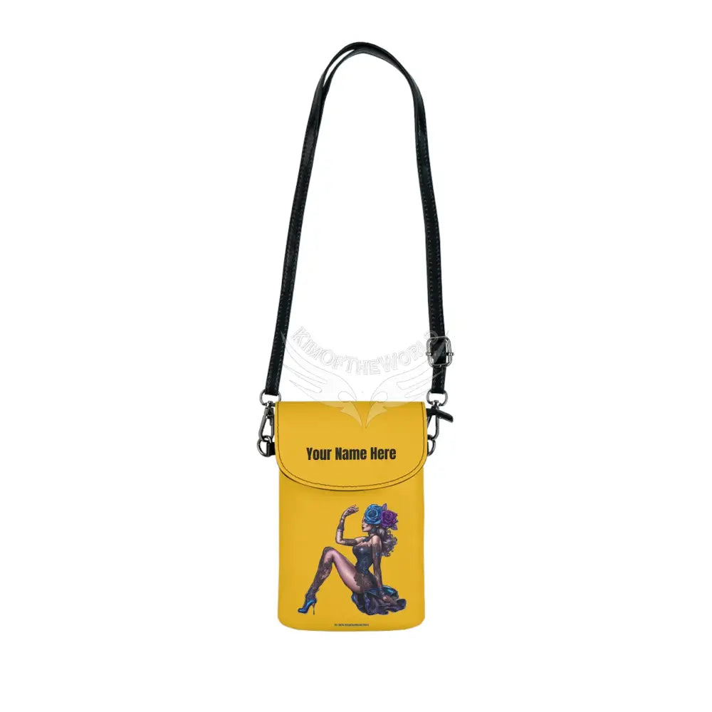 Personalized or Not Gold Pin-Up Rose Girl Cell Phone Wallet — Small Crossbody Phone Purse 7.5’’ × 4.9’’ × 1’’ Bags