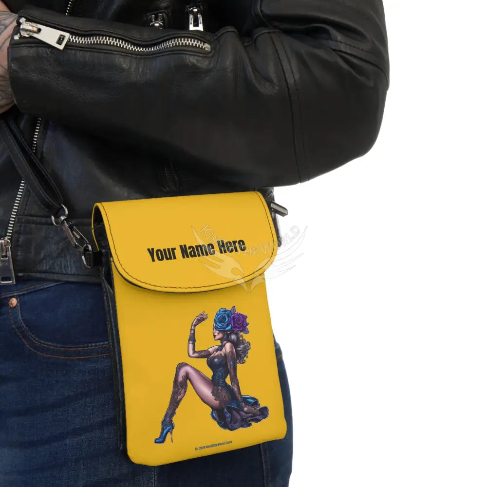 Personalized or Not Gold Pin-Up Rose Girl Cell Phone Wallet — Small Crossbody Phone Purse 7.5’’ × 4.9’’ × 1’’ Bags