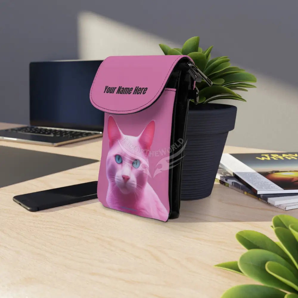 Personalized or Not Pink Kitty Cat Cell Phone Wallet — Small Crossbody Phone Purse 7.5’’ × 4.9’’ × 1’’ Bags