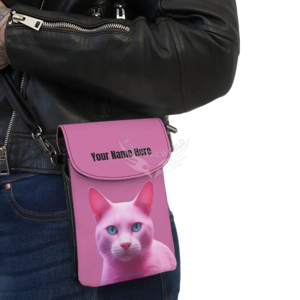 Personalized or Not Pink Kitty Cat Cell Phone Wallet — Small Crossbody Phone Purse 7.5’’ × 4.9’’ × 1’’ Bags