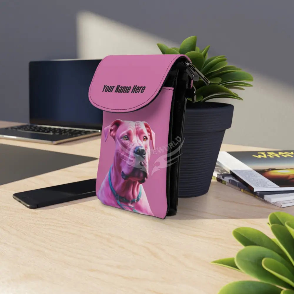 Personalized or Not Pink Pit Bull Cell Phone Wallet — Small Crossbody Phone Purse 7.5’’ × 4.9’’ × 1’’ Bags
