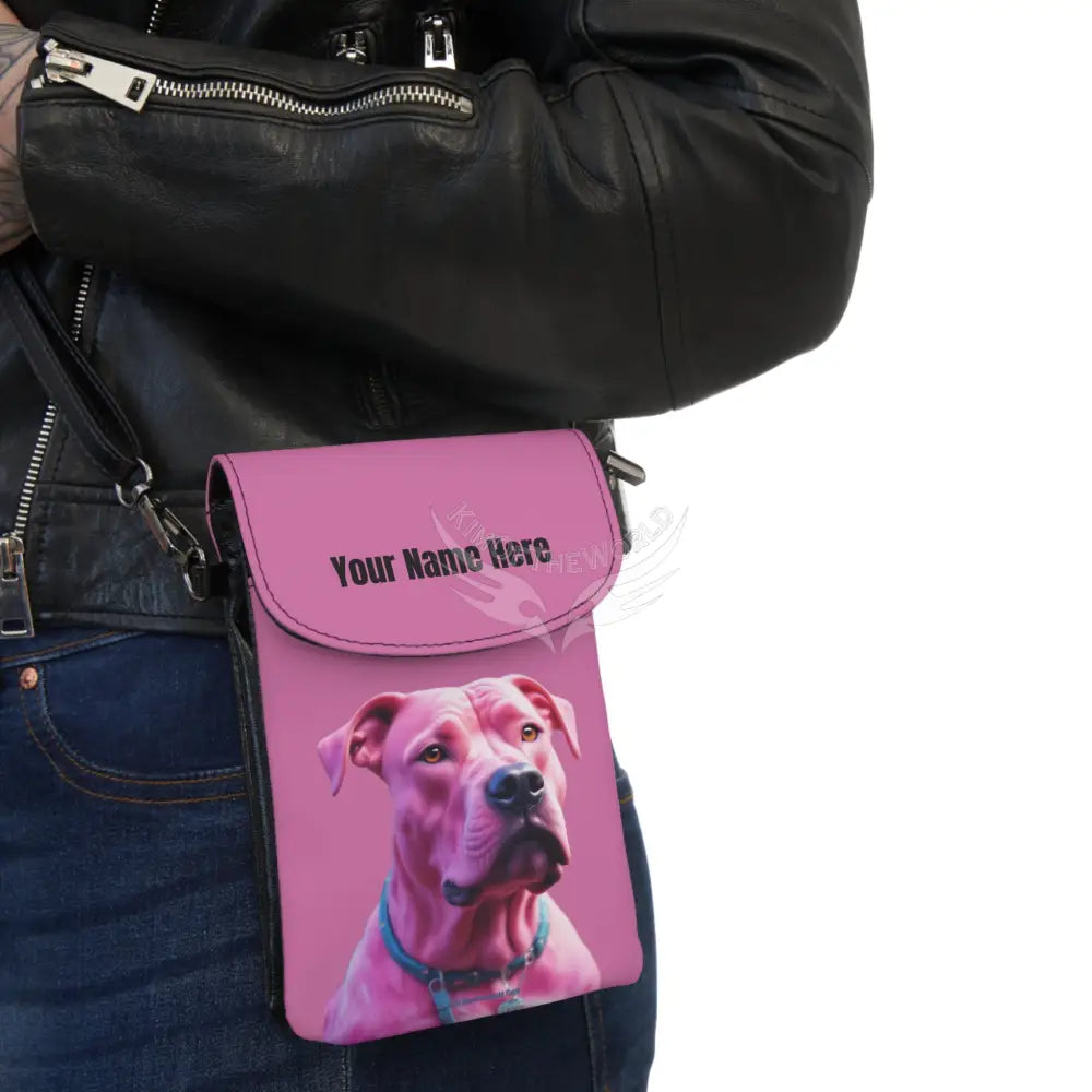 Personalized or Not Pink Pit Bull Cell Phone Wallet — Small Crossbody Phone Purse 7.5’’ × 4.9’’ × 1’’ Bags