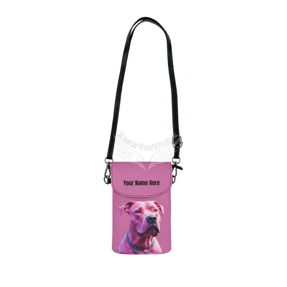 Personalized or Not Pink Pit Bull Cell Phone Wallet — Small Crossbody Phone Purse 7.5’’ × 4.9’’ × 1’’ Bags