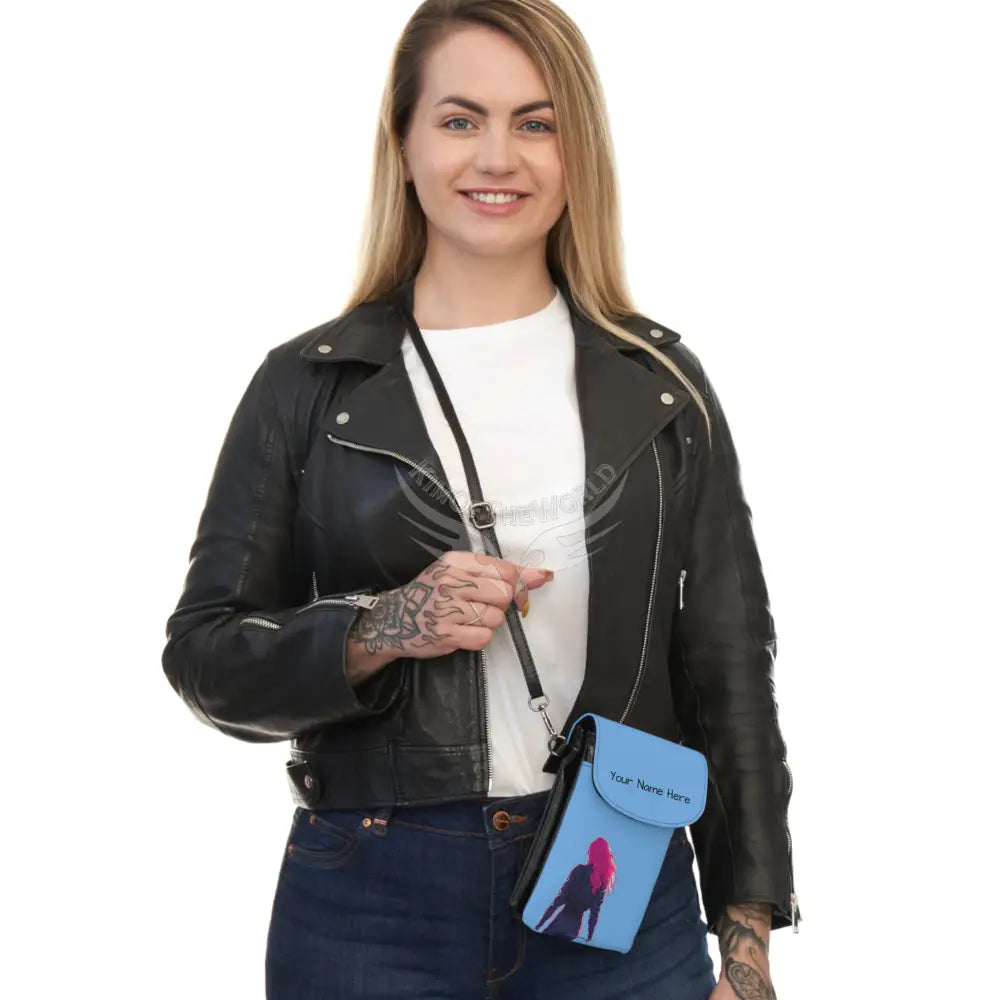 Personalized or Not Walking Her Own Path Girl Cell Phone Wallet — Small Crossbody Phone Purse 7.5’’ × 4.9’’ × 1’’ Bags