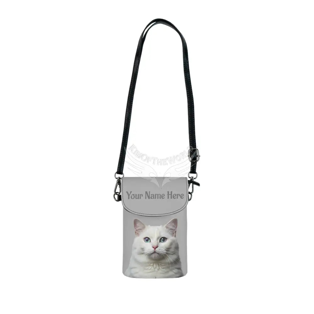Personalized or Not - White Cat on Grey Phone Wallet Handbag 7.5’’ × 4.9’’ × 1’’ Bags