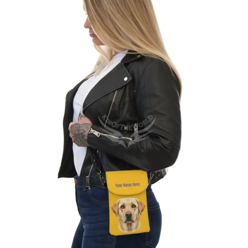 Personalized or Not Yellow Lab Labrador Retriever Dog Cell Phone Wallet — Small Crossbody Phone Purse 7.5’’ × 4.9’’ ×