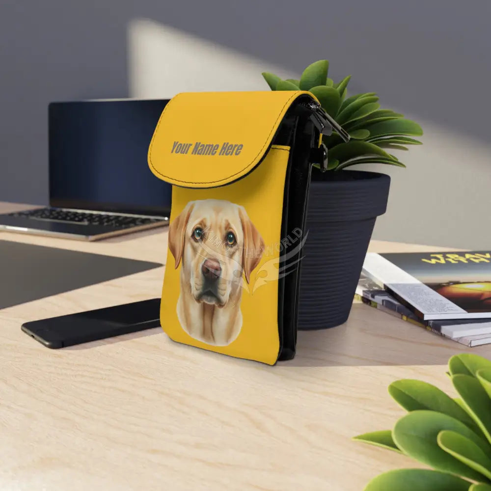 Personalized or Not Yellow Lab Labrador Retriever Dog Cell Phone Wallet — Small Crossbody Phone Purse 7.5’’ × 4.9’’ ×