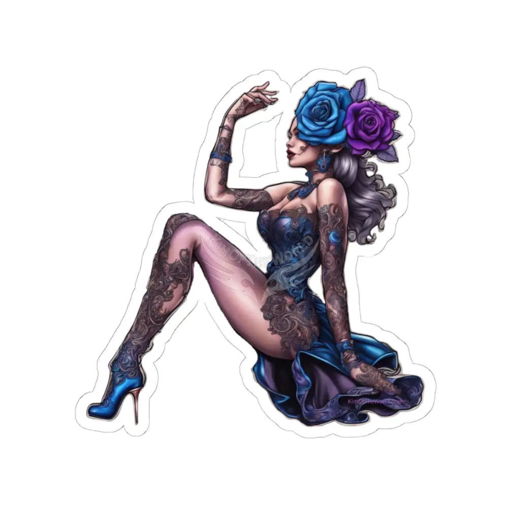 Pin-Up Gothic Rose Girl Sticker — Elegant Tattooed Woman Kiss-Cut Decal 6’’ × 6’’ / White Paper products