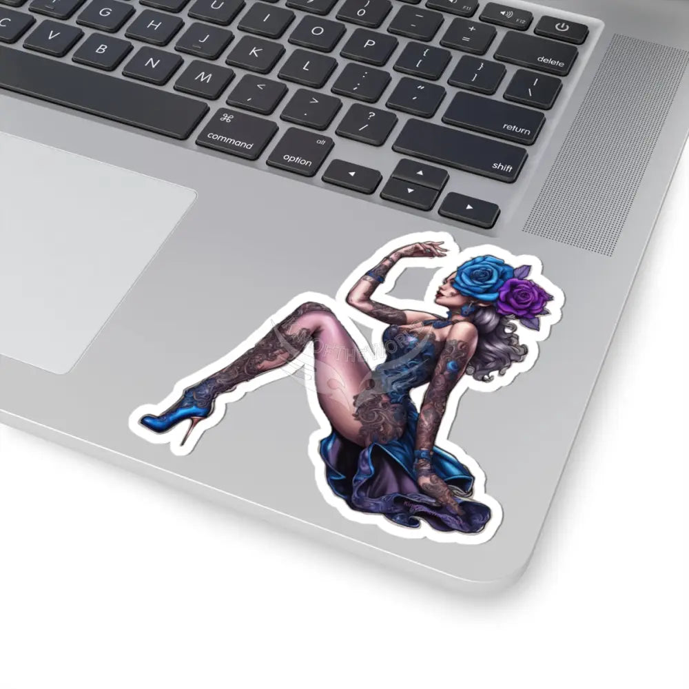 Pin-Up Gothic Rose Girl Sticker — Elegant Tattooed Woman Kiss-Cut Decal Paper products