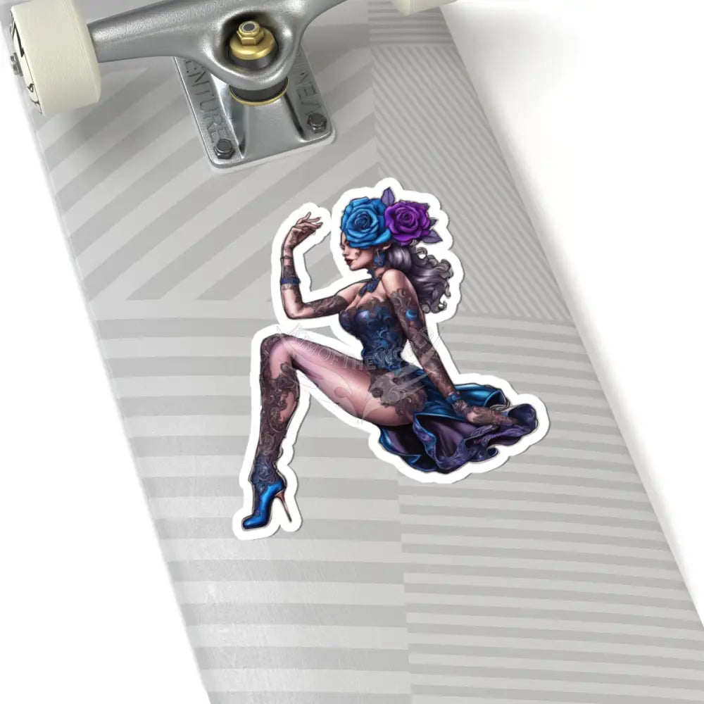 Pin-Up Gothic Rose Girl Sticker — Elegant Tattooed Woman Kiss-Cut Decal Paper products