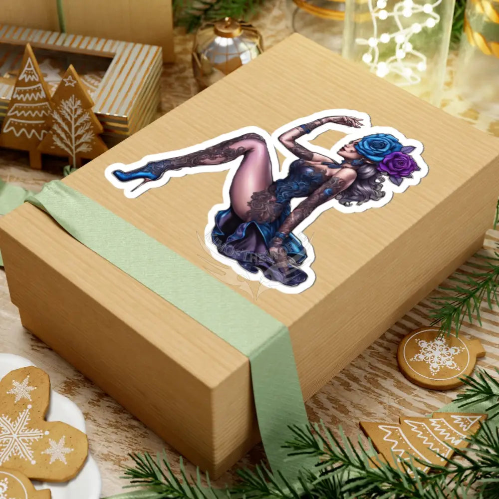 Pin-Up Gothic Rose Girl Sticker — Elegant Tattooed Woman Kiss-Cut Decal Paper products