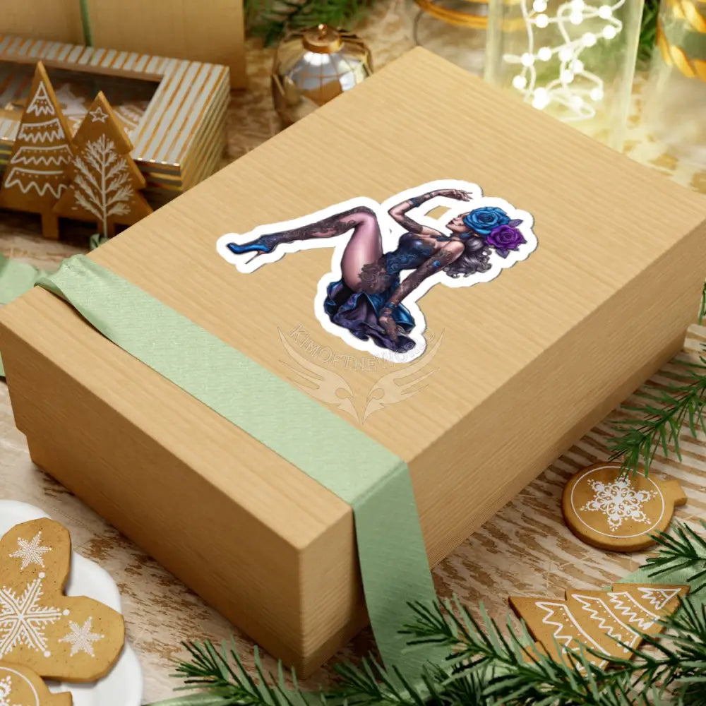 Pin-Up Gothic Rose Girl Sticker — Elegant Tattooed Woman Kiss-Cut Decal Paper products