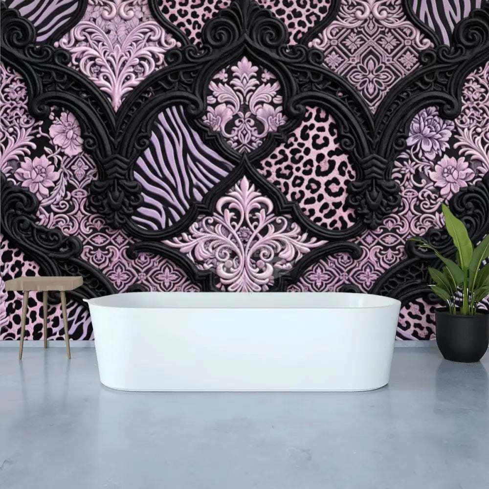 Pink and Black 3D Multiprint Unpasted Mural Wallpaper 144’’x100’’ - 144’’x100’’ - Wall Coverings