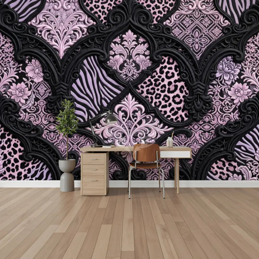 Pink and Black 3D Multiprint Unpasted Mural Wallpaper 144’’x100’’ - 144’’x100’’ - Wall Coverings