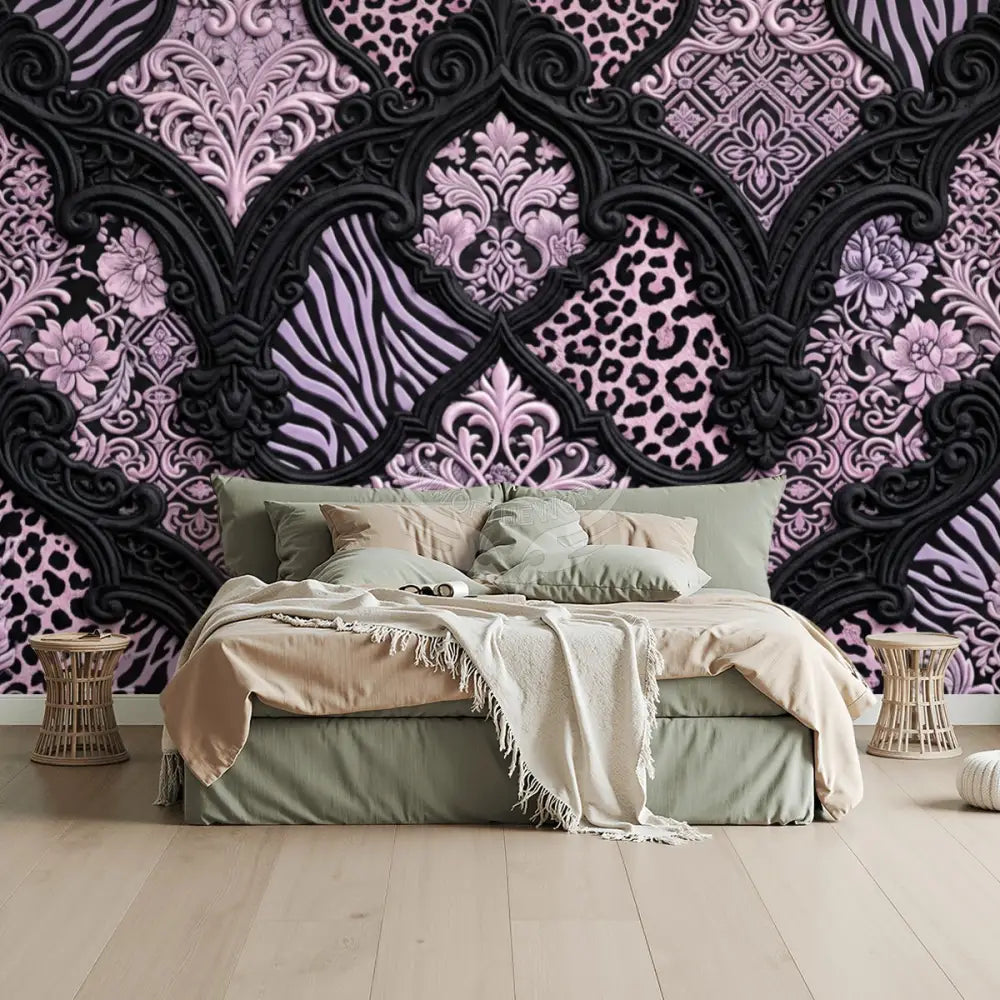 Pink and Black 3D Multiprint Unpasted Mural Wallpaper 144’’x100’’ - 144’’x100’’ - Wall Coverings