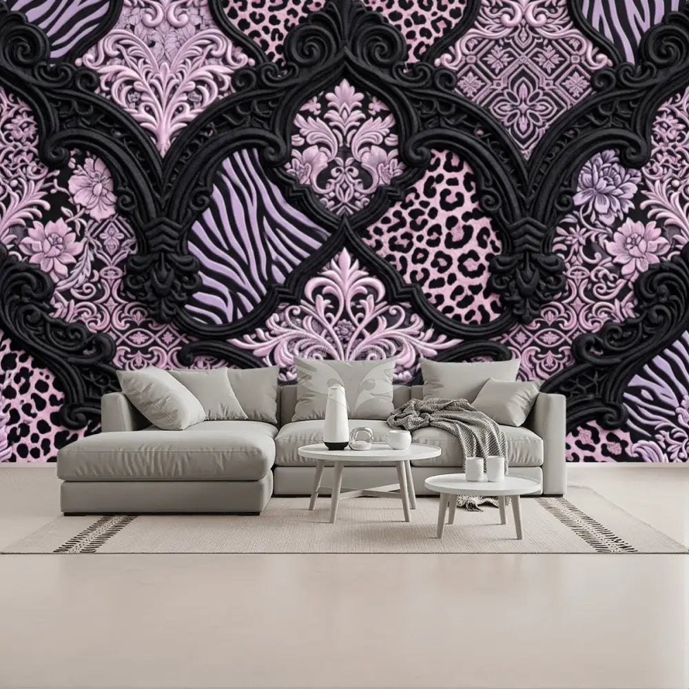 Pink and Black 3D Multiprint Unpasted Mural Wallpaper 144’’x100’’ - 144’’x100’’ - Wall Coverings