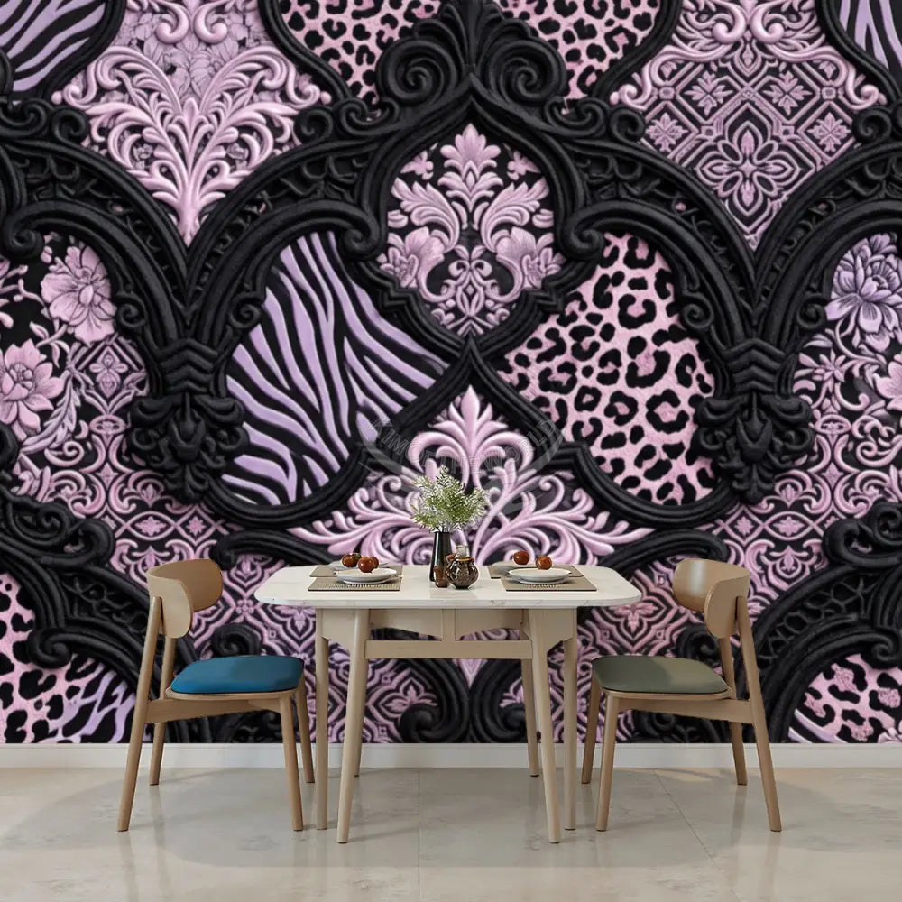 Pink and Black 3D Multiprint Unpasted Mural Wallpaper 144’’x100’’ - 144’’x100’’ - Wall Coverings