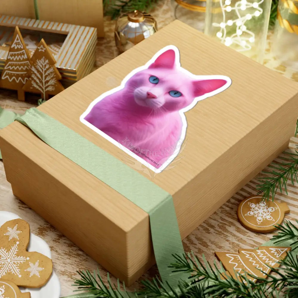 Pink Cat Kiss-Cut Sticker — Cute Retro Aesthetic Vinyl Decal for Laptops Skateboards & Water Bottles 6’’ × 6’’ / White