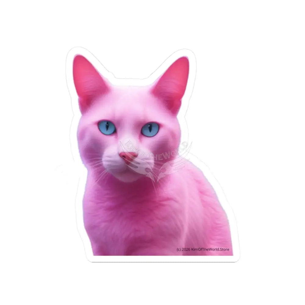 Pink Cat Kiss-Cut Sticker — Cute Retro Aesthetic Vinyl Decal for Laptops Skateboards & Water Bottles 6’’ × 6’’ / White