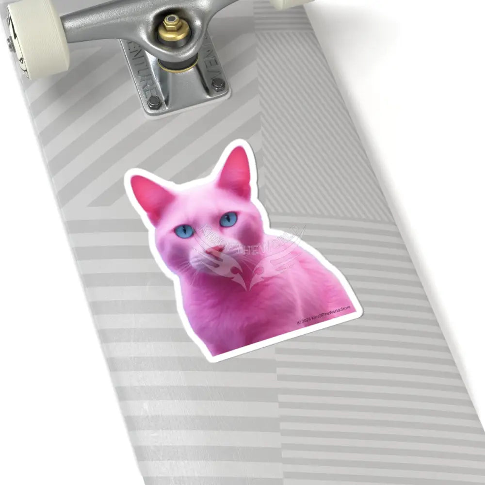 Pink Cat Kiss-Cut Sticker — Cute Retro Aesthetic Vinyl Decal for Laptops Skateboards & Water Bottles 6’’ × 6’’ / White