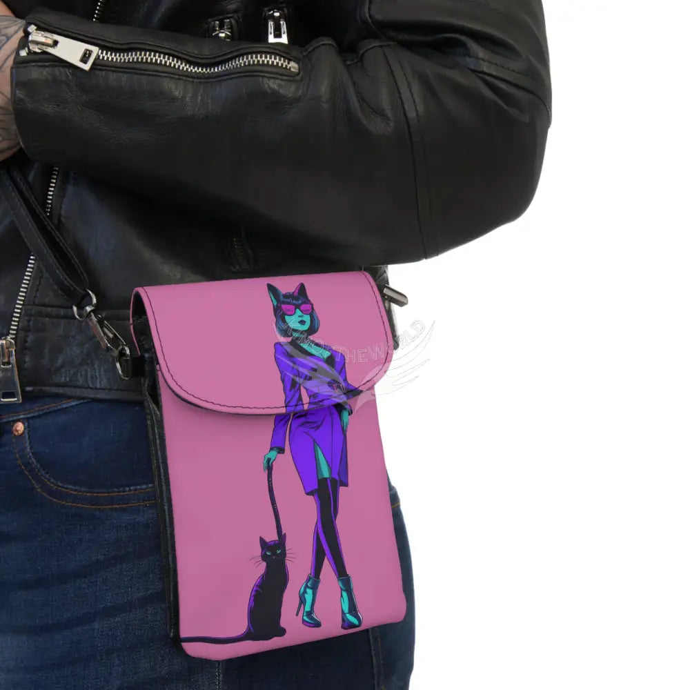 Pink Cat Lady Cell Phone Purse Wallet — Small Crossbody Phone Purse 7.5’’ × 4.9’’ × 1’’ Bags