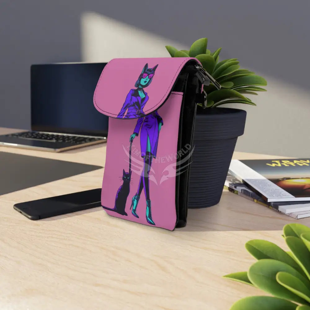 Pink Cat Lady Cell Phone Purse Wallet — Small Crossbody Phone Purse 7.5’’ × 4.9’’ × 1’’ Bags