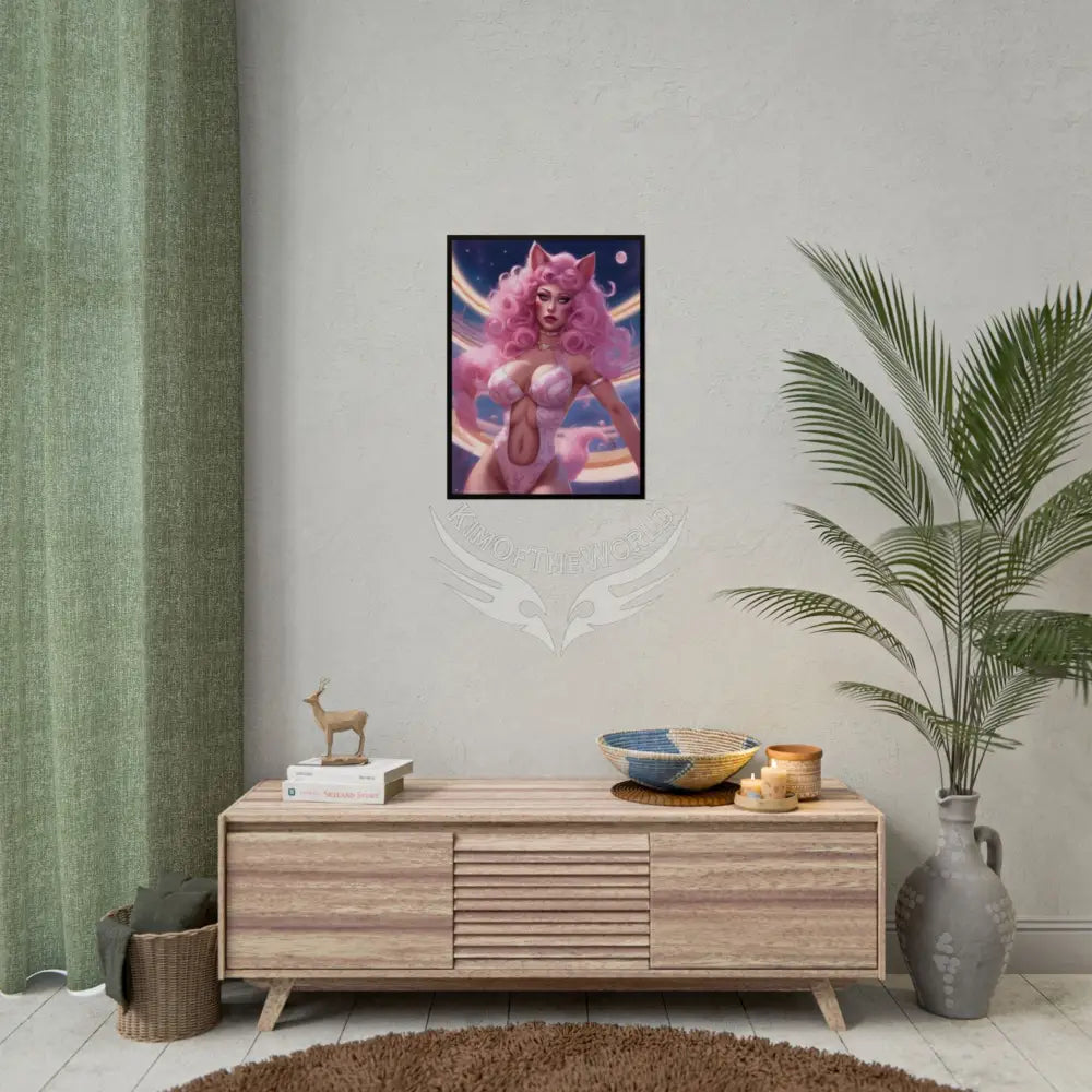 Pink Cat Lady Cosplay Girl Rolled Posters — Sexy Seductive Wall Art - AI Girlfriend Poster