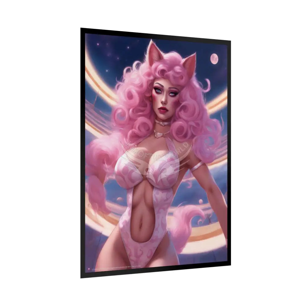 Pink Cat Lady Cosplay Girl Rolled Posters — Sexy Seductive Wall Art - AI Girlfriend Poster