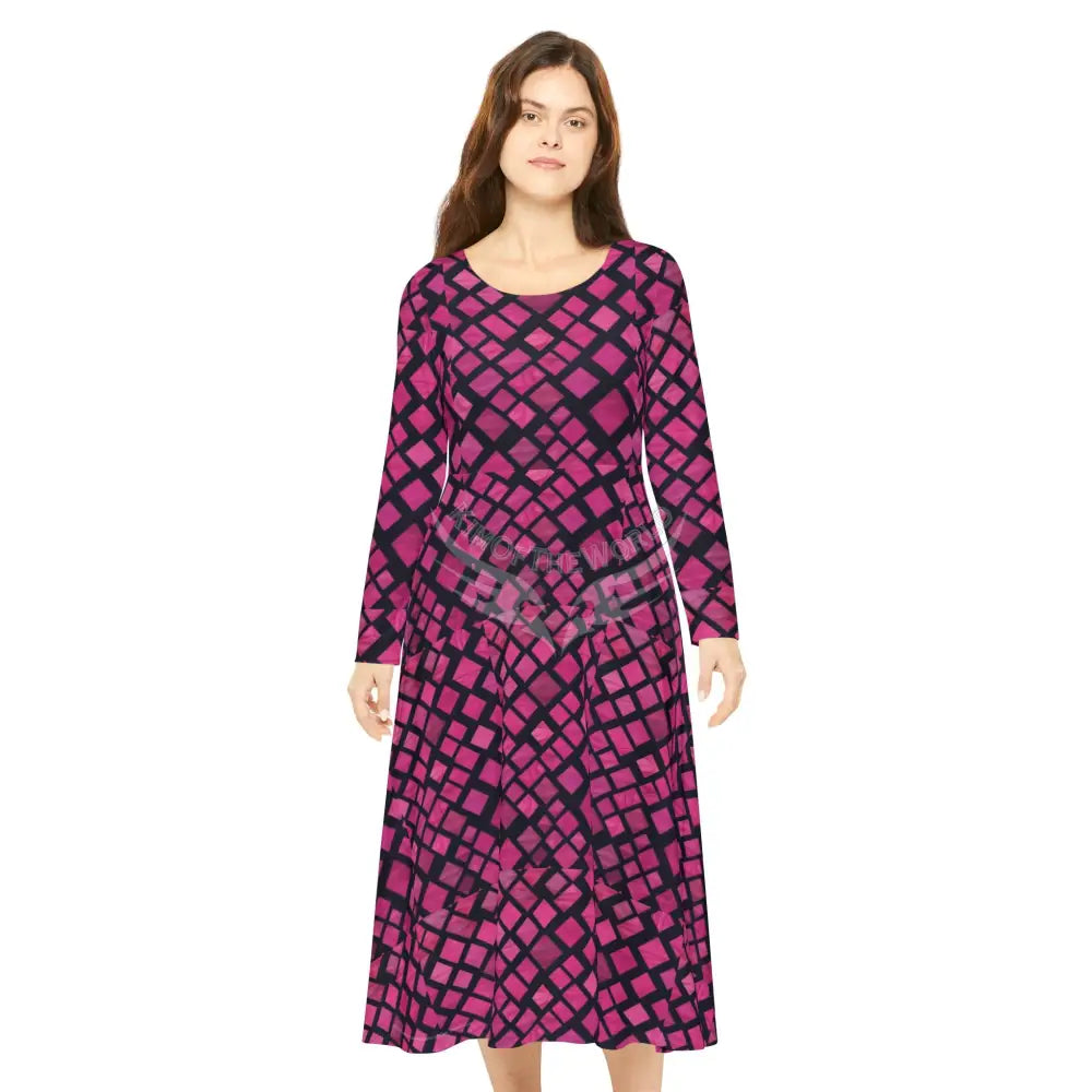 Pink Diamonds Wallpaper Print Dress – Women’s Long Sleeve AOP L All Over Prints