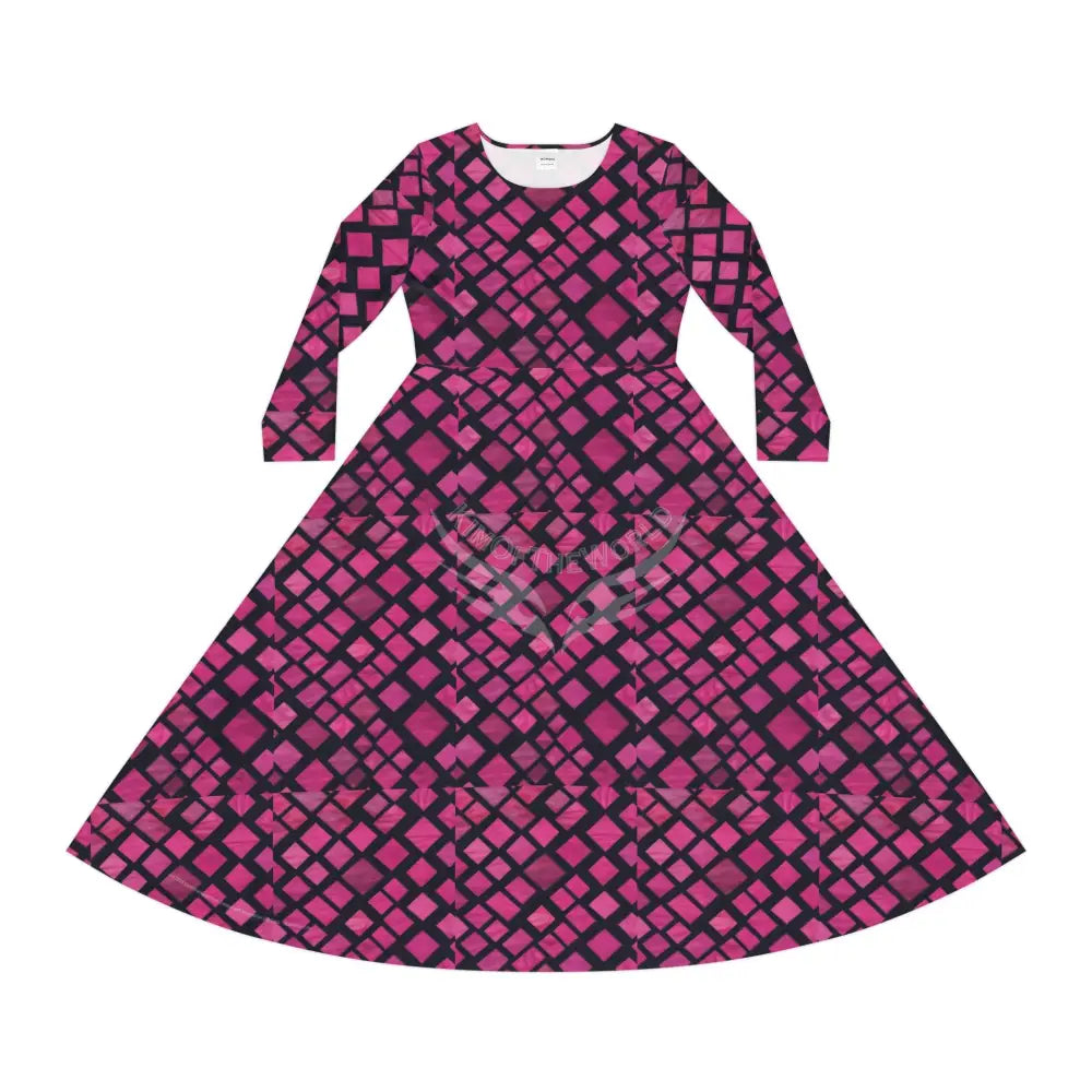 Pink Diamonds Wallpaper Print Dress – Women’s Long Sleeve AOP L All Over Prints