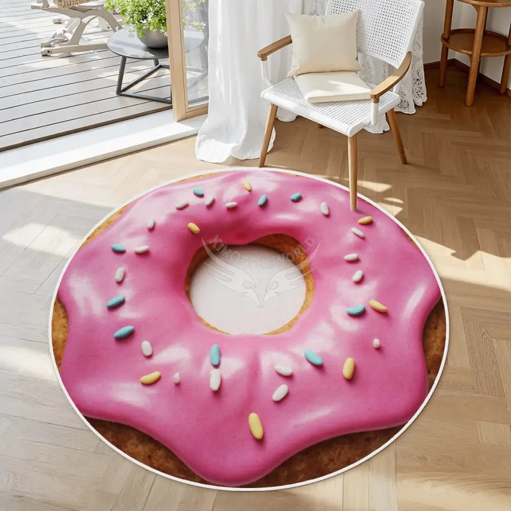 Pink Frosting 3D Soft Round Area Rug with White Border - 23.6’’x23.6’’ - Rugs & Mats