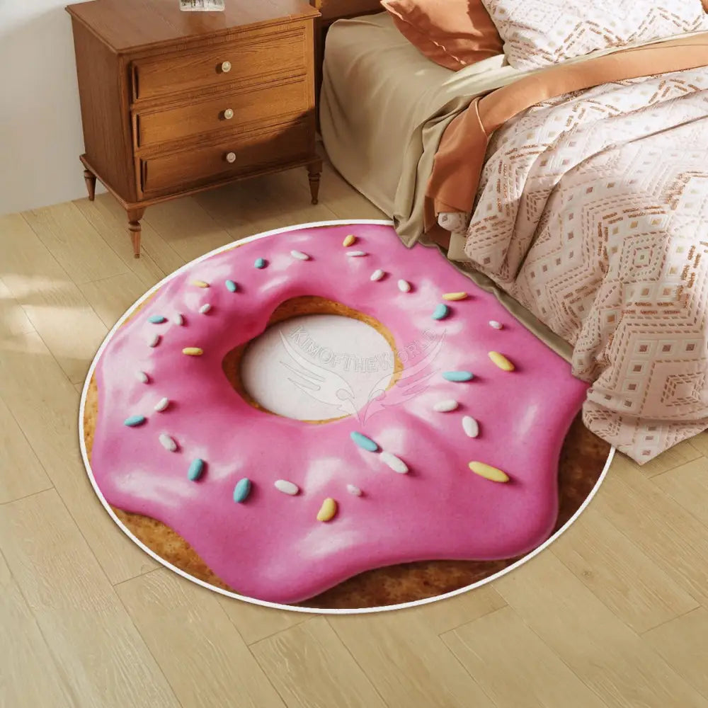 Pink Frosting 3D Soft Round Area Rug with White Border - Rugs & Mats
