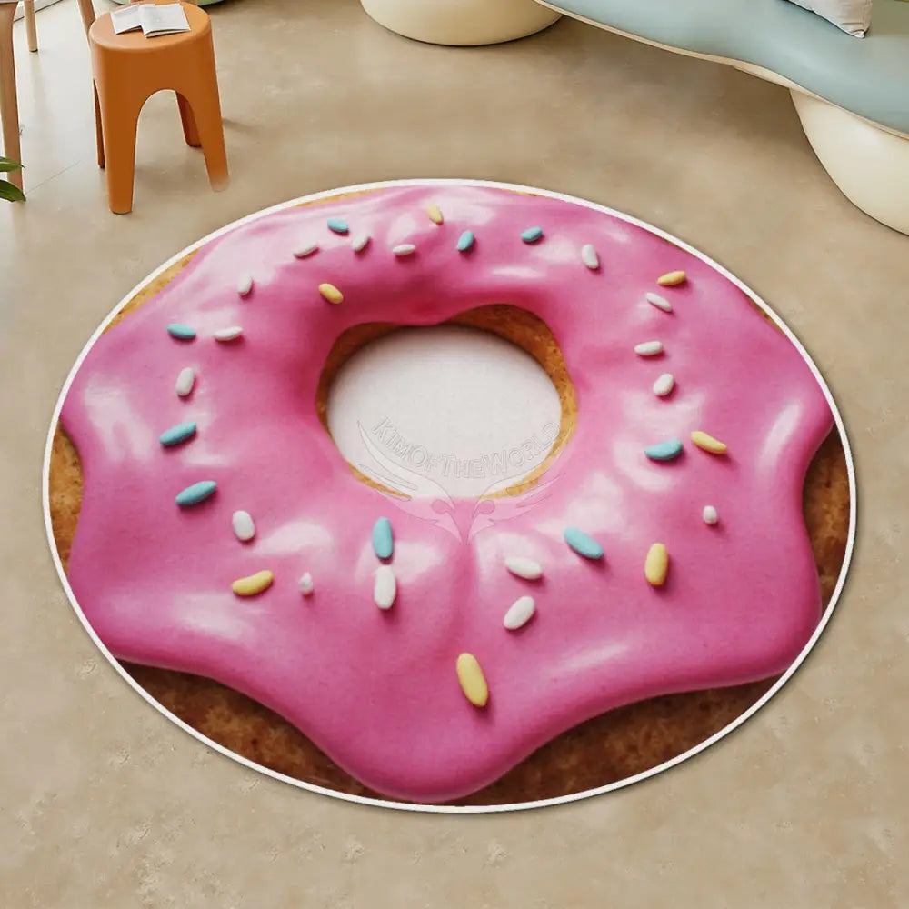 Pink Frosting 3D Soft Round Area Rug with White Border - Rugs & Mats