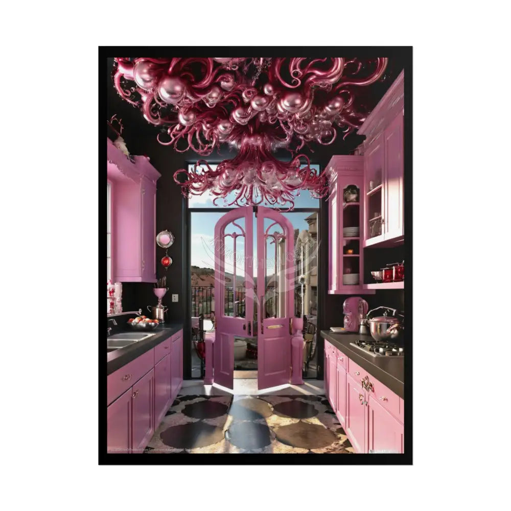 Pink Funky Cherry-Blossom Kitchen Interior Portal Poster 18″ x 24″ (Vertical) / Matte Poster