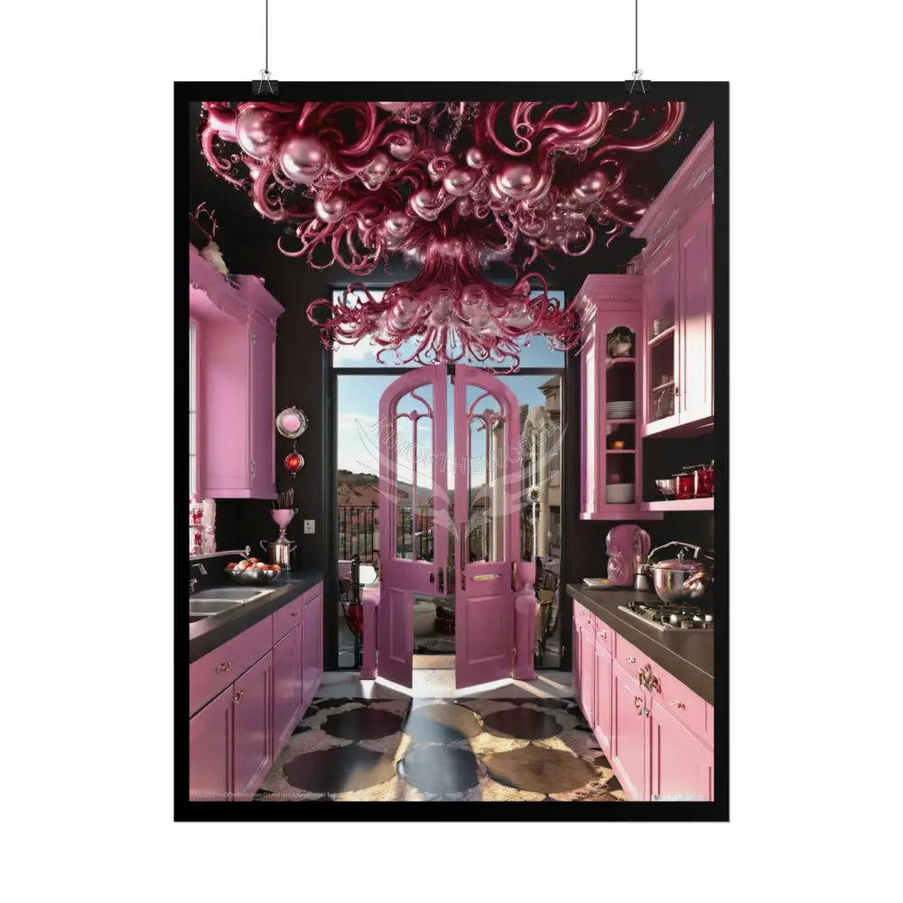 Pink Funky Cherry-Blossom Kitchen Interior Portal Poster Poster