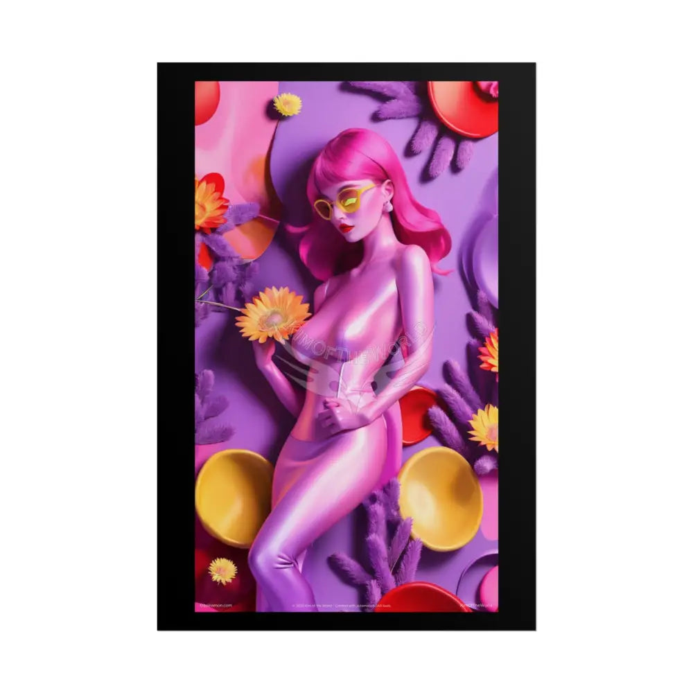 Pink Funky Fashion Poster Set featuring Iridescent Pink & Orange Satin Lady Model Goth Girl Goddess Queen Surreal --