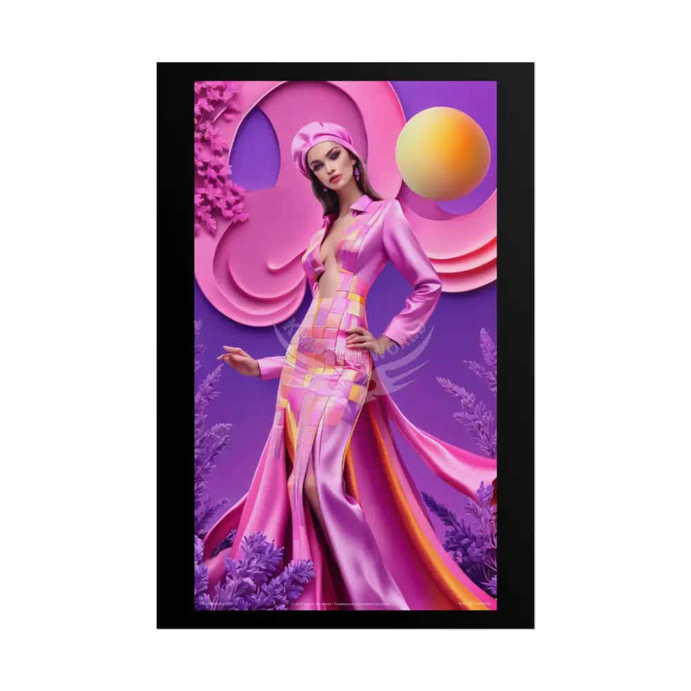 Pink Funky Fashion Poster Set featuring Iridescent Pink & Orange Satin Lady Model Goth Girl Goddess Queen Surreal --