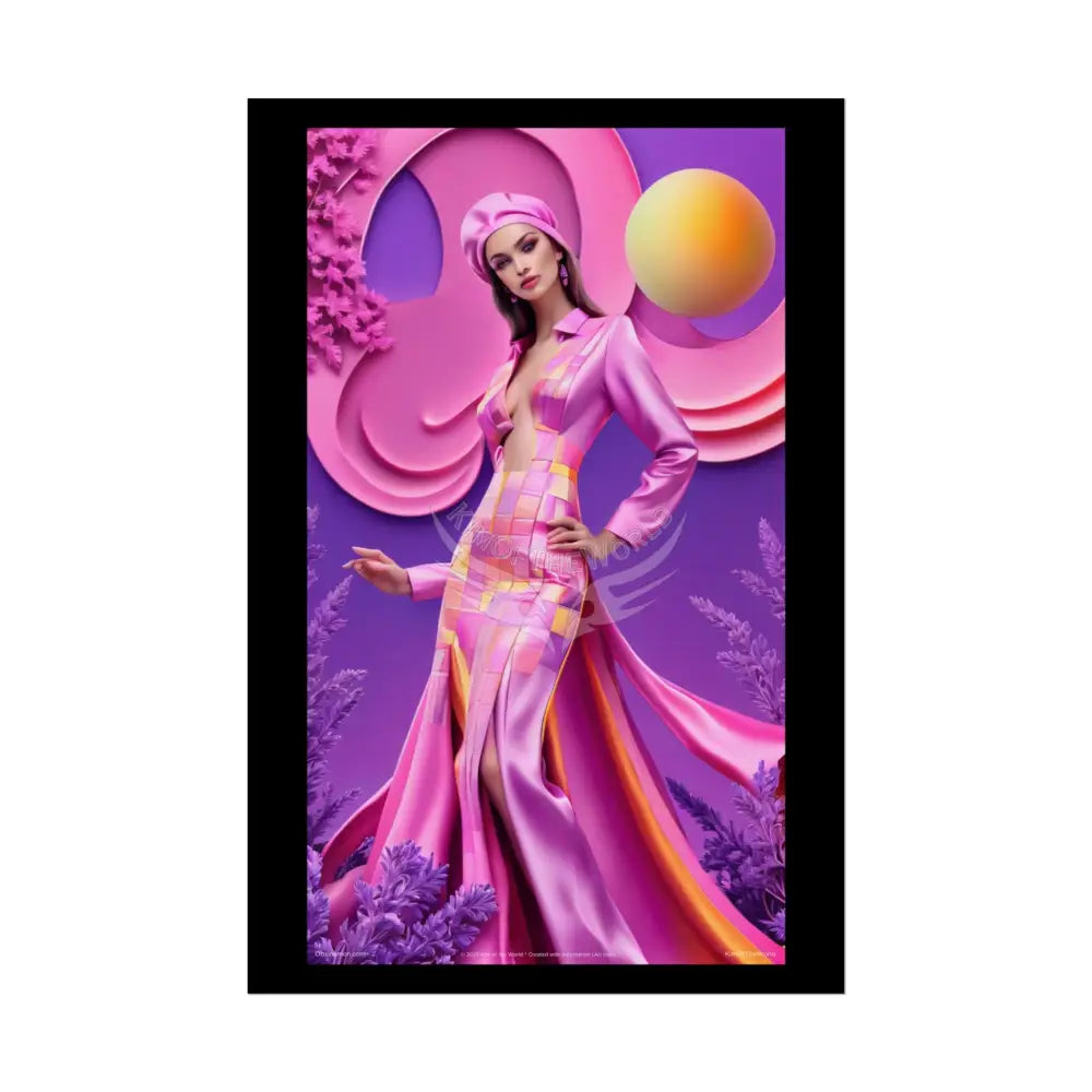 Pink Funky Fashion Poster Set featuring Iridescent Pink & Orange Satin Lady Model Goth Girl Goddess Queen Surreal --