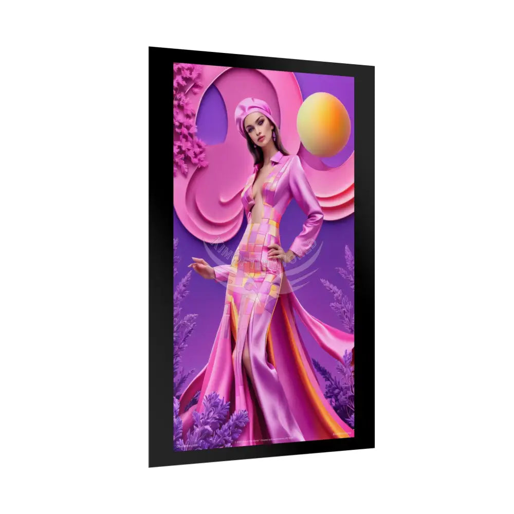 Pink Funky Fashion Poster Set featuring Iridescent Pink & Orange Satin Lady Model Goth Girl Goddess Queen Surreal --