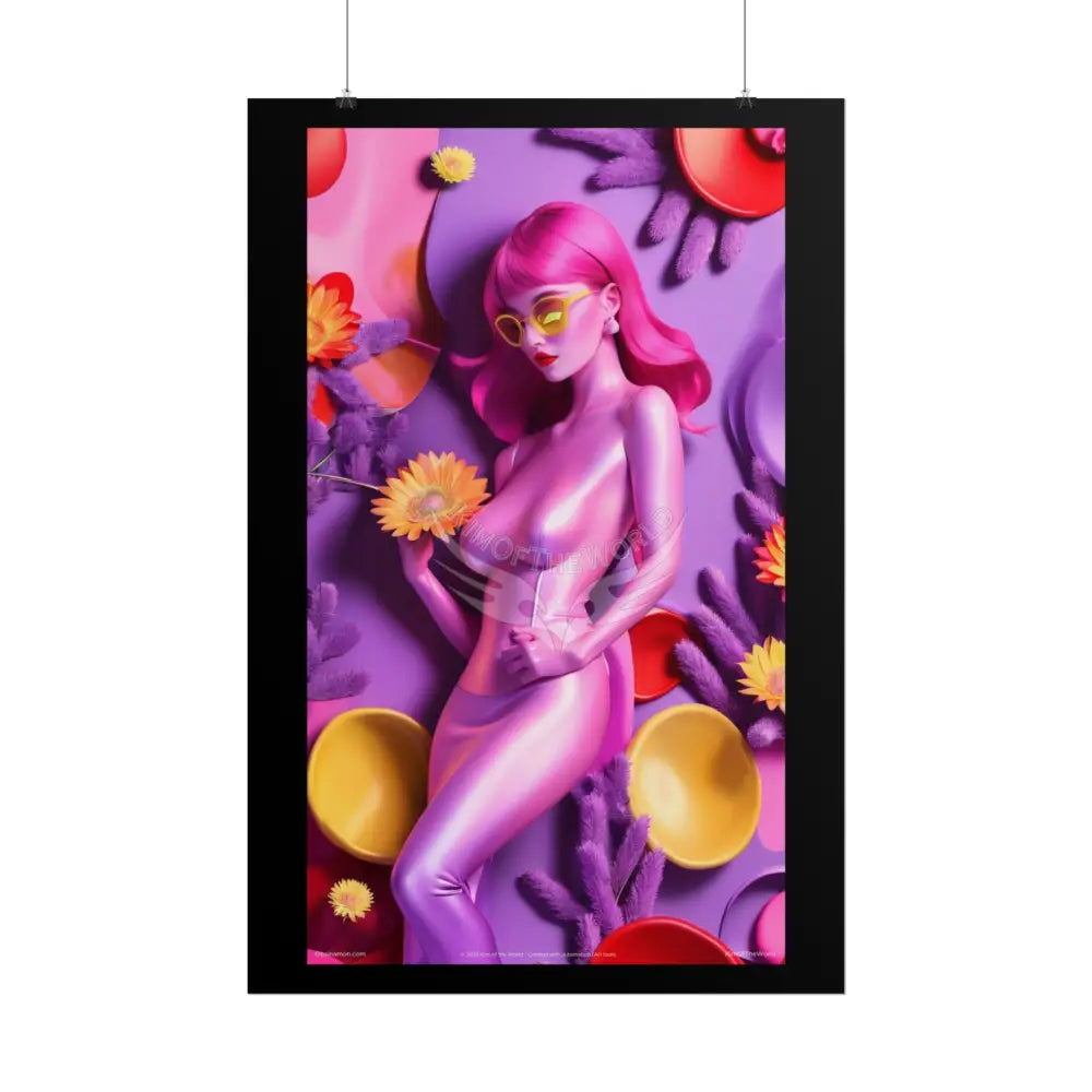 Pink Funky Fashion Poster Set featuring Iridescent Pink & Orange Satin Lady Model Goth Girl Goddess Queen Surreal --
