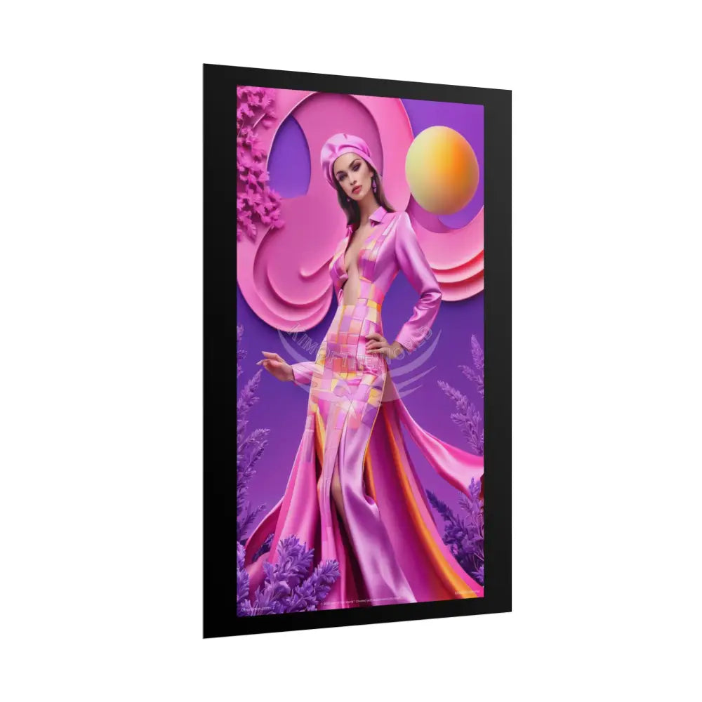 Pink Funky Fashion Poster Set featuring Iridescent Pink & Orange Satin Lady Model Goth Girl Goddess Queen Surreal --