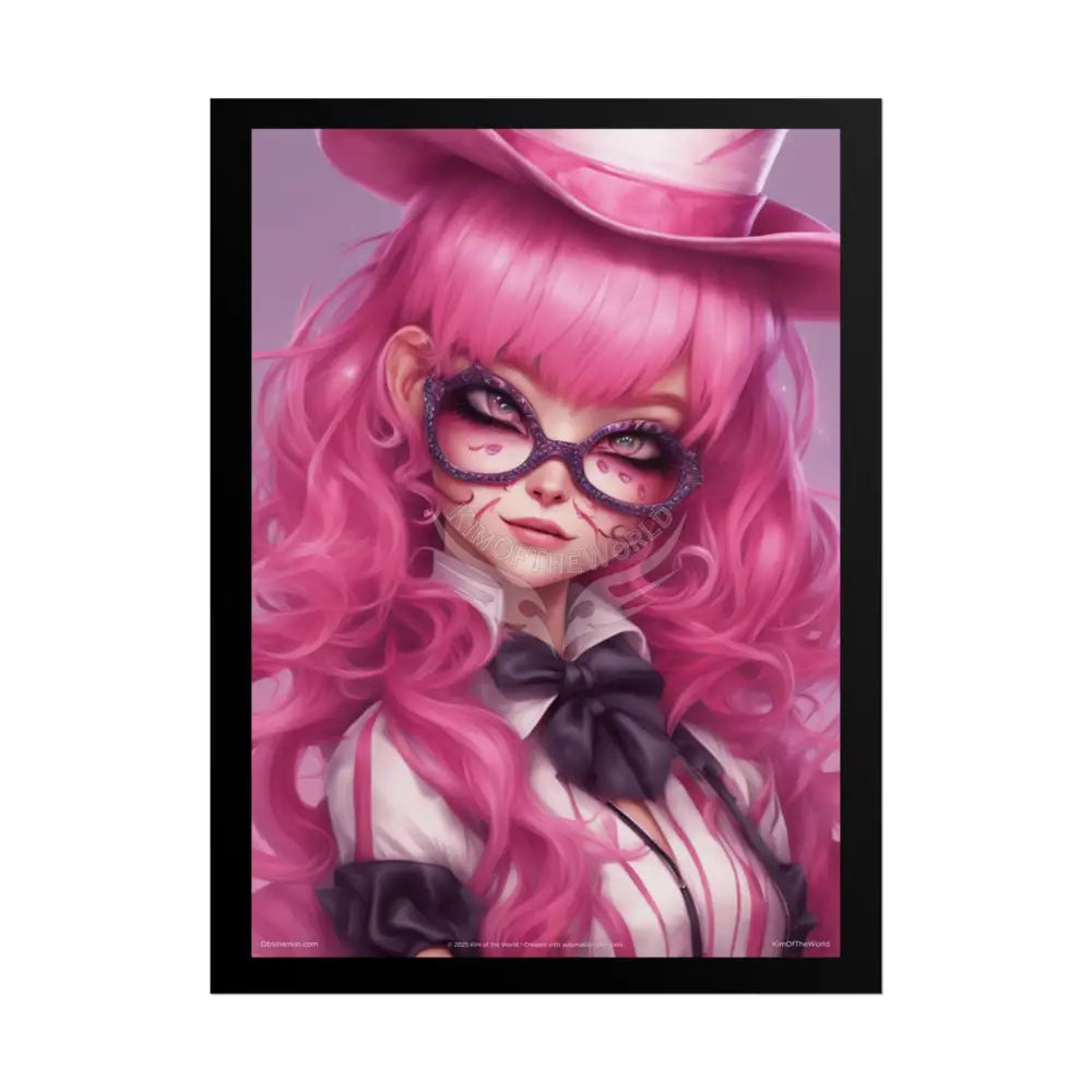 ’Pink Ladies’ Anime Cartoon Character Colorful Cat Lady Cosplay Portrait — Playful Art Print Pushing Pink Hair Poster