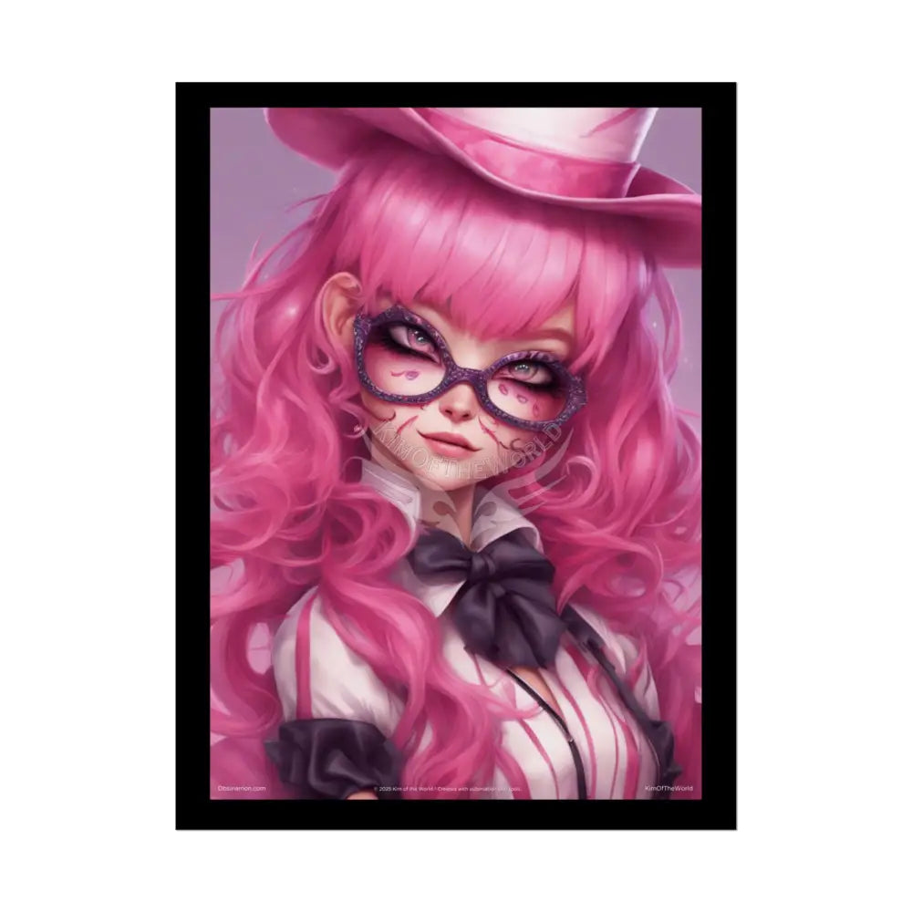 ’Pink Ladies’ Anime Cartoon Character Colorful Cat Lady Cosplay Portrait — Playful Art Print Pushing Pink Hair Poster