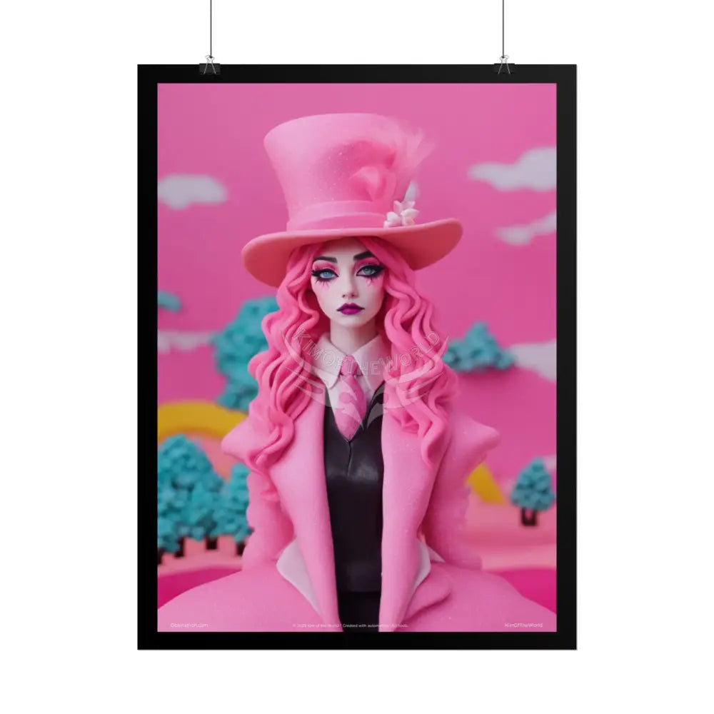 ’Pink Ladies’ Claymation Still Fashion Character Lady Cosplay Portrait — Playful Art Print Pushing Pink Hair Poster Set