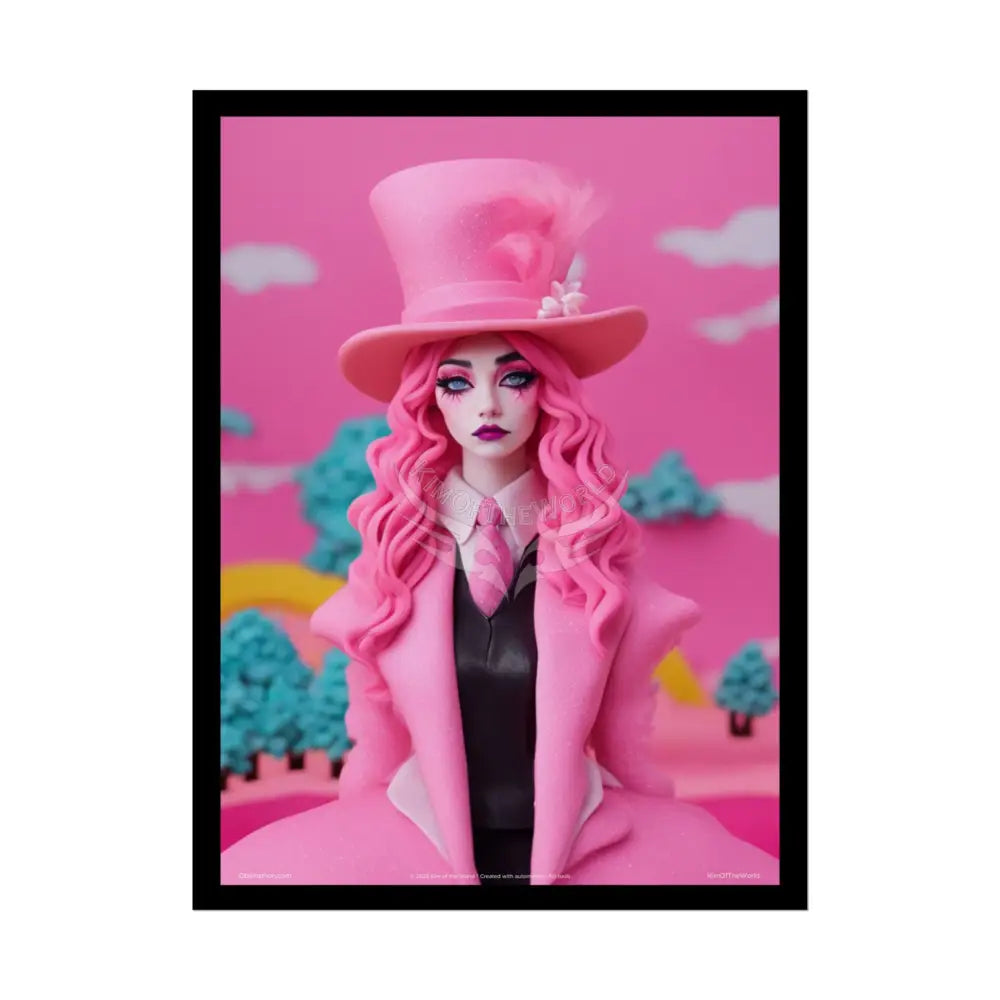 ’Pink Ladies’ Claymation Still Fashion Character Lady Cosplay Portrait — Playful Art Print Pushing Pink Hair Poster Set